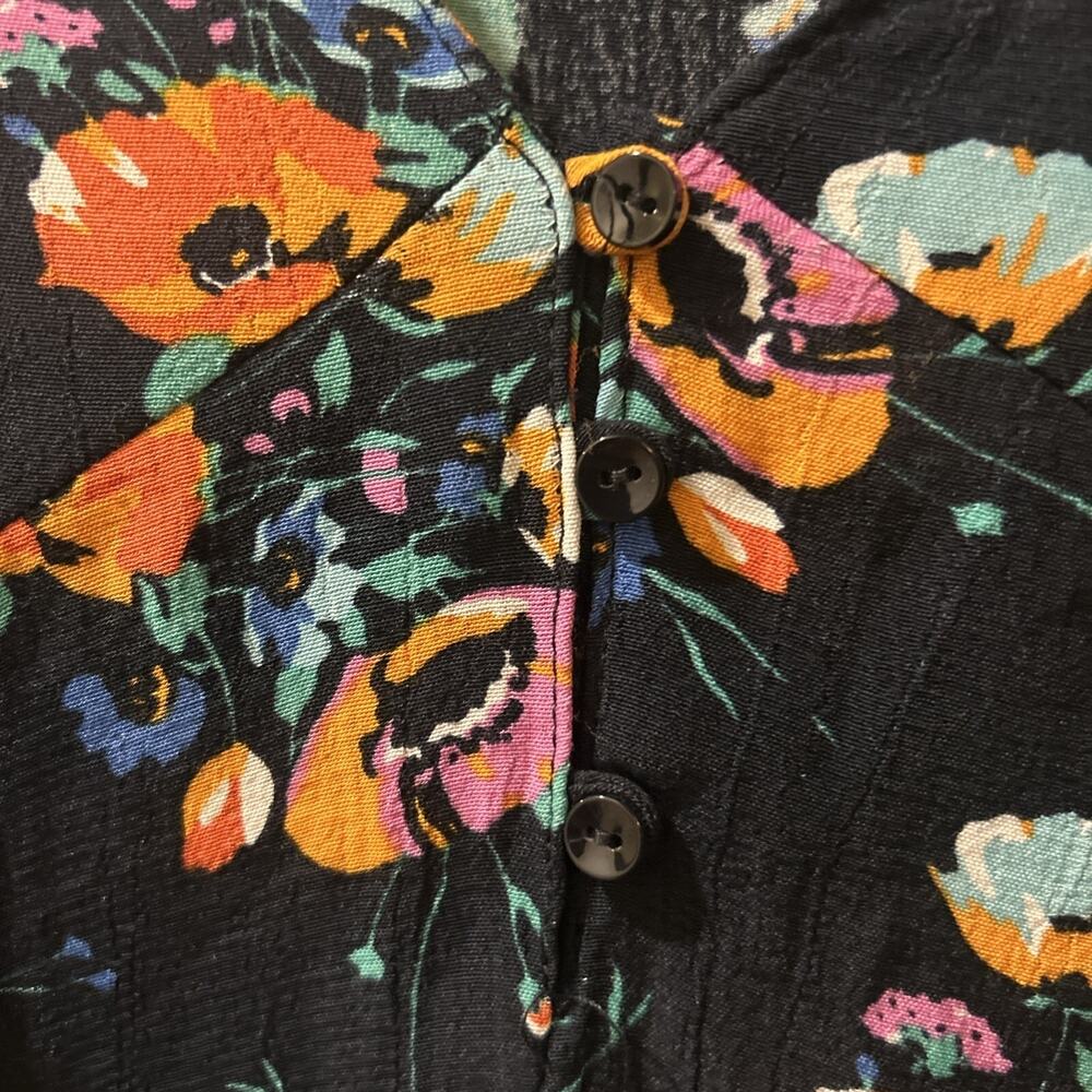 Zara Trafaluc Navy Floral Ruched Sleeve Peplum Top Size Small - Picture 5 of 6